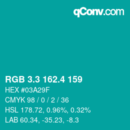 カラーコード: RGB 3.3 162.4 159 | qconv.com