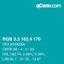 カラーコード: RGB 3.3 162.4 170 | qconv.com