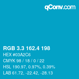 カラーコード: RGB 3.3 162.4 198 | qconv.com