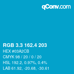 カラーコード: RGB 3.3 162.4 203 | qconv.com