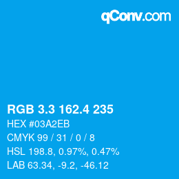 カラーコード: RGB 3.3 162.4 235 | qconv.com