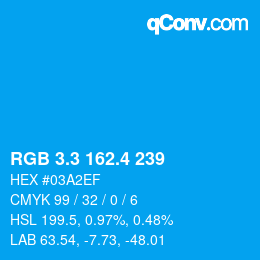 カラーコード: RGB 3.3 162.4 239 | qconv.com