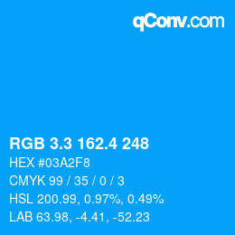 カラーコード: RGB 3.3 162.4 248 | qconv.com