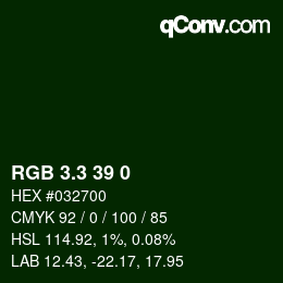 カラーコード: RGB 3.3 39 0 | qconv.com