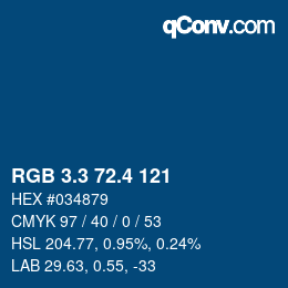 カラーコード: RGB 3.3 72.4 121 | qconv.com