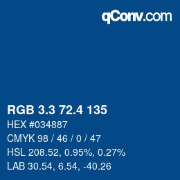 カラーコード: RGB 3.3 72.4 135 | qconv.com