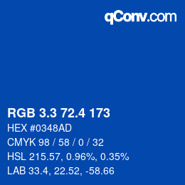 カラーコード: RGB 3.3 72.4 173 | qconv.com