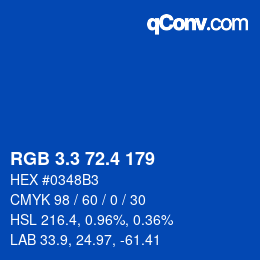 カラーコード: RGB 3.3 72.4 179 | qconv.com