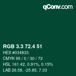 カラーコード: RGB 3.3 72.4 51 | qconv.com