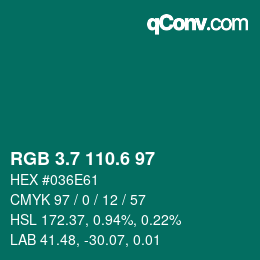 カラーコード: RGB 3.7 110.6 97 | qconv.com
