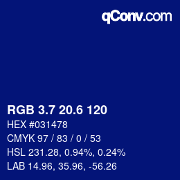 カラーコード: RGB 3.7 20.6 120 | qconv.com