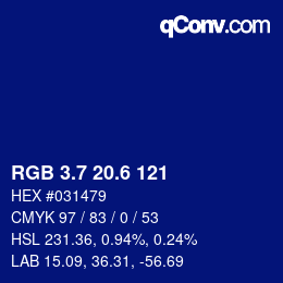 カラーコード: RGB 3.7 20.6 121 | qconv.com
