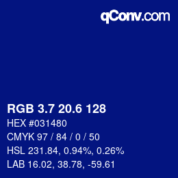 カラーコード: RGB 3.7 20.6 128 | qconv.com