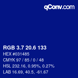 カラーコード: RGB 3.7 20.6 133 | qconv.com