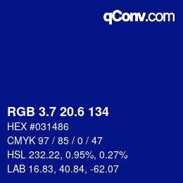 カラーコード: RGB 3.7 20.6 134 | qconv.com