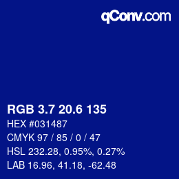 カラーコード: RGB 3.7 20.6 135 | qconv.com