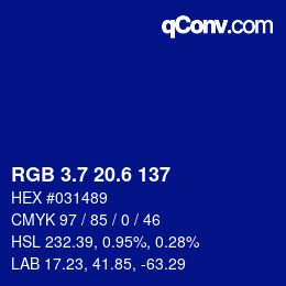 カラーコード: RGB 3.7 20.6 137 | qconv.com