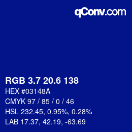 カラーコード: RGB 3.7 20.6 138 | qconv.com