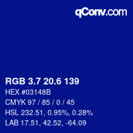カラーコード: RGB 3.7 20.6 139 | qconv.com