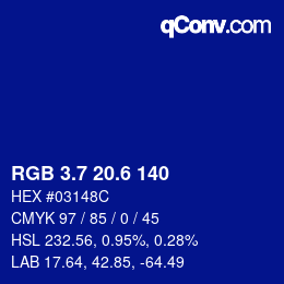 カラーコード: RGB 3.7 20.6 140 | qconv.com