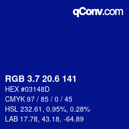 カラーコード: RGB 3.7 20.6 141 | qconv.com