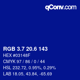 カラーコード: RGB 3.7 20.6 143 | qconv.com