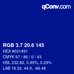 カラーコード: RGB 3.7 20.6 145 | qconv.com