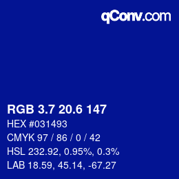 カラーコード: RGB 3.7 20.6 147 | qconv.com