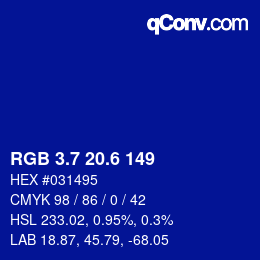 カラーコード: RGB 3.7 20.6 149 | qconv.com