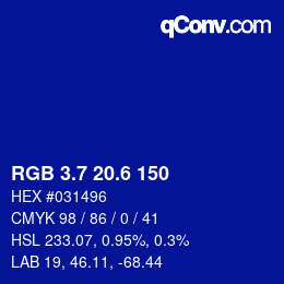 カラーコード: RGB 3.7 20.6 150 | qconv.com