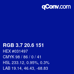カラーコード: RGB 3.7 20.6 151 | qconv.com