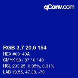 カラーコード: RGB 3.7 20.6 154 | qconv.com