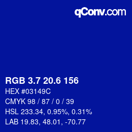 カラーコード: RGB 3.7 20.6 156 | qconv.com