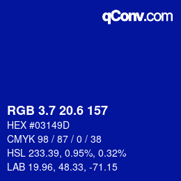 カラーコード: RGB 3.7 20.6 157 | qconv.com
