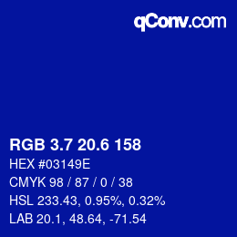 カラーコード: RGB 3.7 20.6 158 | qconv.com