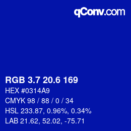 カラーコード: RGB 3.7 20.6 169 | qconv.com