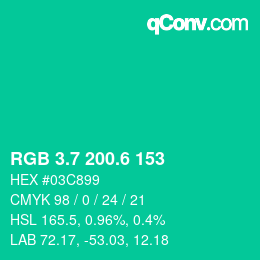 カラーコード: RGB 3.7 200.6 153 | qconv.com