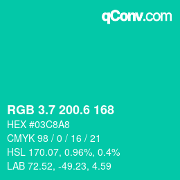 カラーコード: RGB 3.7 200.6 168 | qconv.com