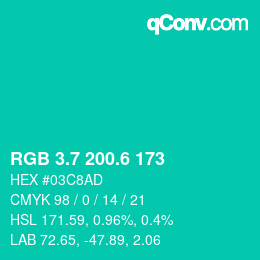 カラーコード: RGB 3.7 200.6 173 | qconv.com