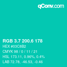カラーコード: RGB 3.7 200.6 178 | qconv.com