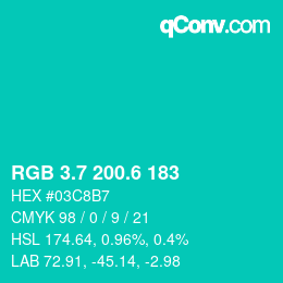 カラーコード: RGB 3.7 200.6 183 | qconv.com
