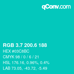 カラーコード: RGB 3.7 200.6 188 | qconv.com