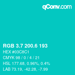 カラーコード: RGB 3.7 200.6 193 | qconv.com