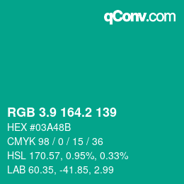 カラーコード: RGB 3.9 164.2 139 | qconv.com