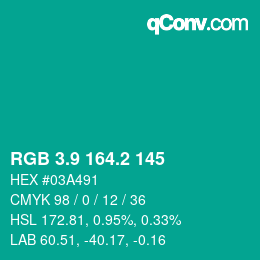 カラーコード: RGB 3.9 164.2 145 | qconv.com