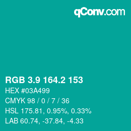 カラーコード: RGB 3.9 164.2 153 | qconv.com