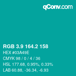 カラーコード: RGB 3.9 164.2 158 | qconv.com