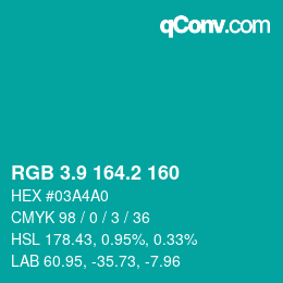 Color code: RGB 3.9 164.2 160 | qconv.com