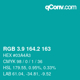 カラーコード: RGB 3.9 164.2 163 | qconv.com