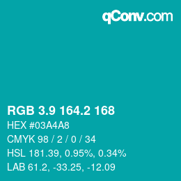 カラーコード: RGB 3.9 164.2 168 | qconv.com